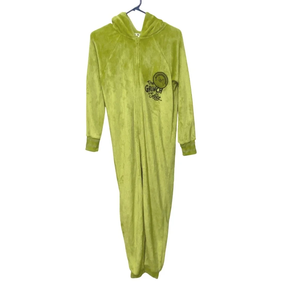 Grinch x Justice Sleep One Piece Pajama Jumpsuit Pom Pom Hood Loungewear XL